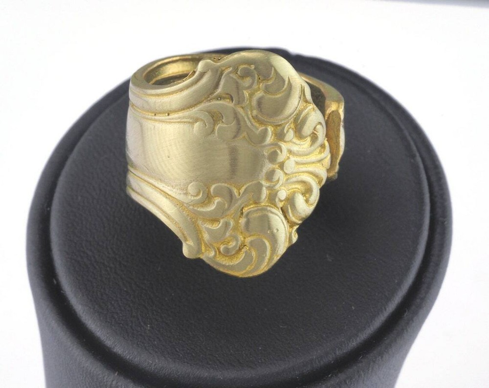 Spoon Ring Flower Patterned Adjustable Ring Raw brass 18mm 8US inner size 2672