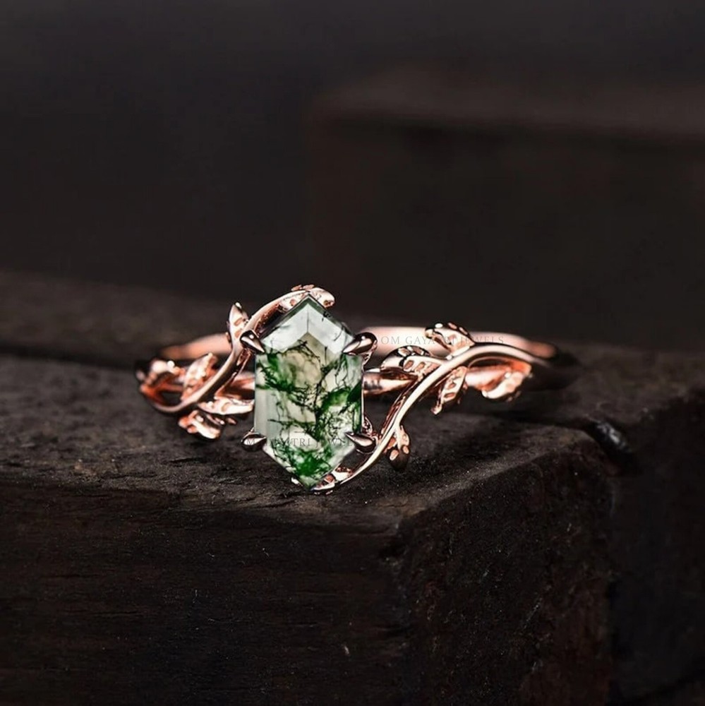 Natural Moss Agate Ring, 925 Sterling Silver, Leaf Twig Ring- All Size