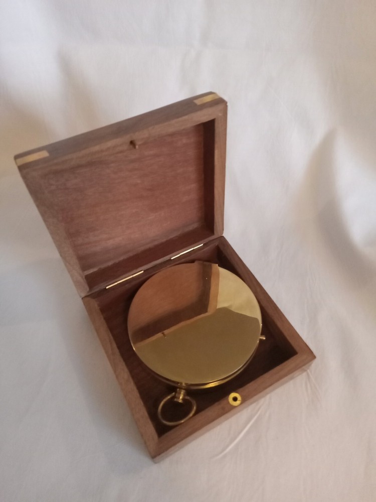 Brass Compass With Wooden Case