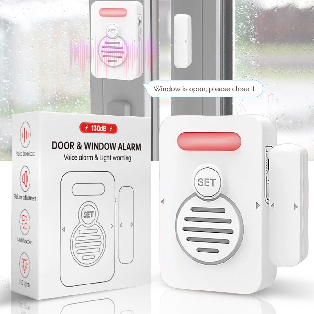 Wireless Voice Door Alarms When Opened 90dB Adjustable Volume Window Alert White