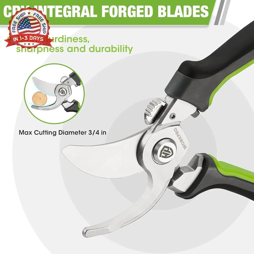 WORKPRO Garden Bypass Pruning Shears, 8.5" Pruning Scissors with CRV Integral Fo