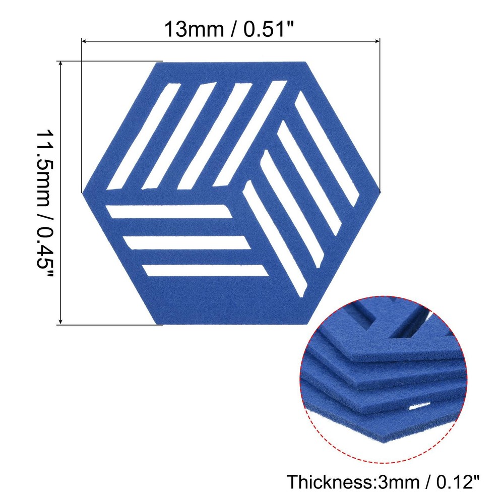 Felt Coasters, 4pcs Hexagonalagon Mat Tampons Coaster, Blue