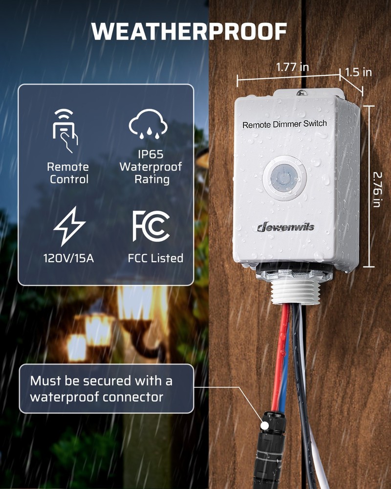 DEWENWILS Wireless Dimmer Switch Kit, Single Pole Outdoor Wireless Light Switch
