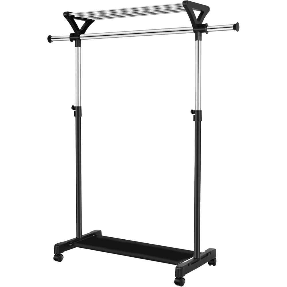 Clothes Rack on Wheels with Extra Top Storage Shelf, Expandable Rolling Garme...