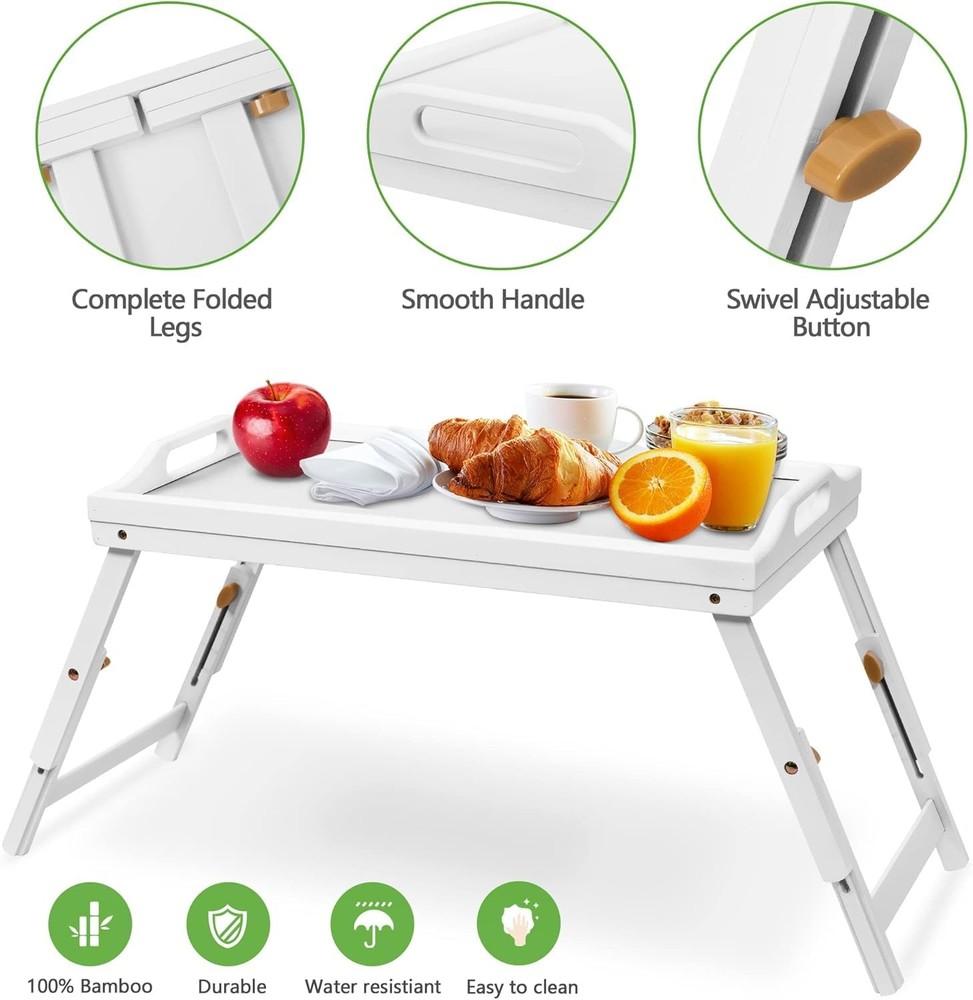 Mayyol Breakfast Bed Tray for Eating - Height Adjustable Raised Medium, White
