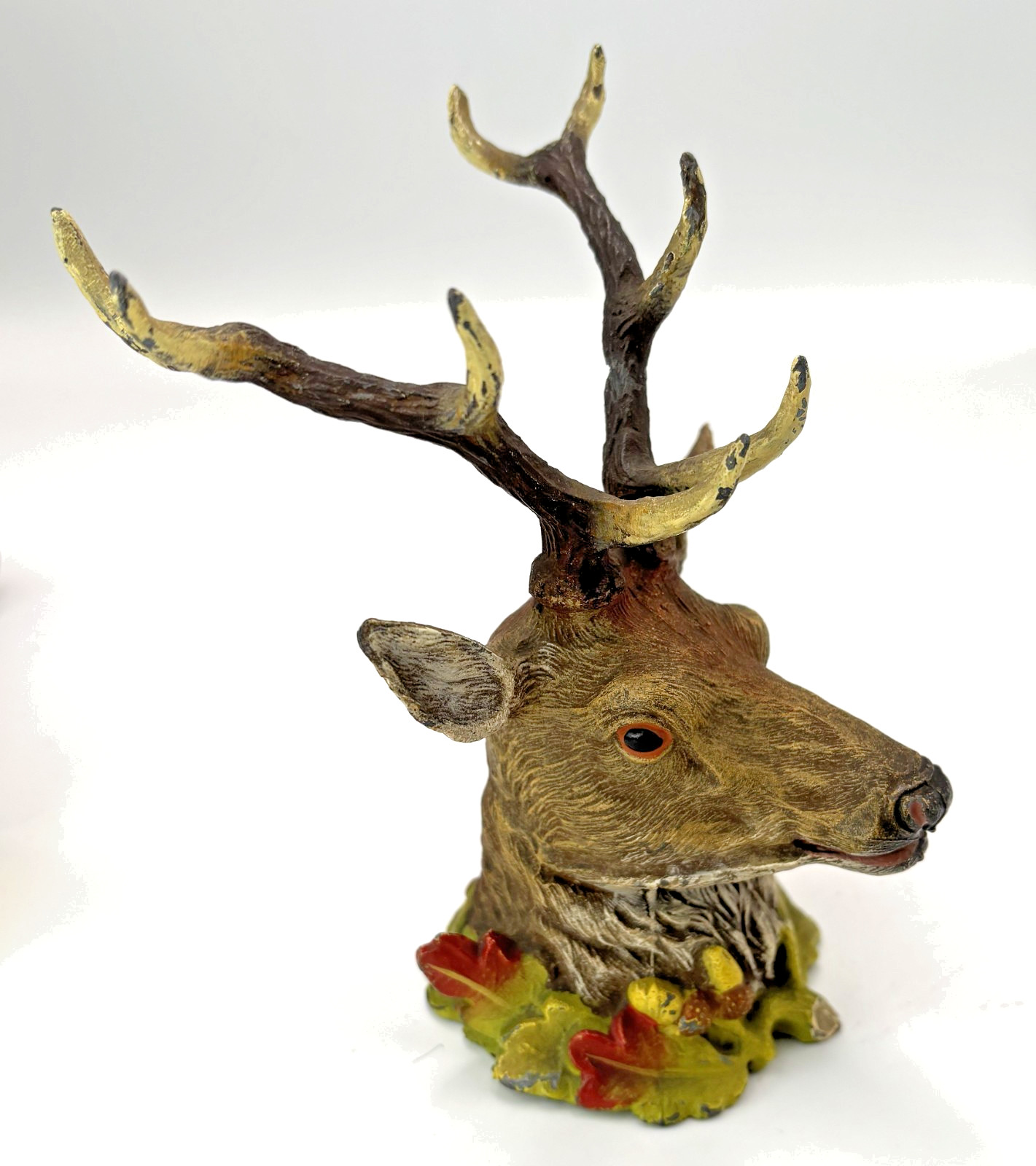 Antique Austrian Cold Painted Bronze Deer Head Stag Elk Pen Rest Holder Detail