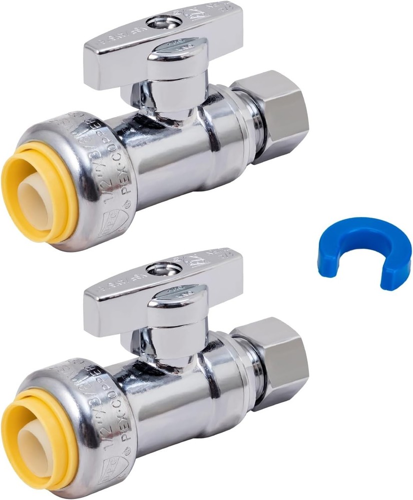 Straight Stop Valve, 2-Pack 1/2 x 3/8 Comp., 2 Pack