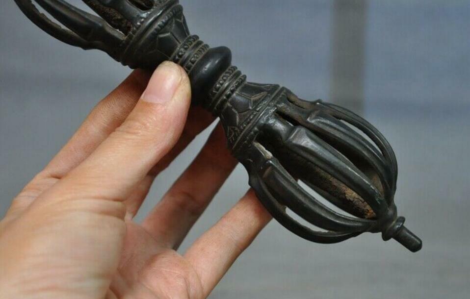 Old Tibet Tantra Buddhism Temple Bronze Exorcism Pray Dorje Vajra Phurpa Dagger