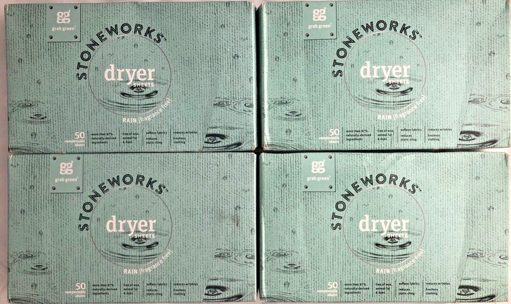 Grab Green Stoneworks Dryer Sheets Rain 200 Compostable Sheets (4-50 pack)