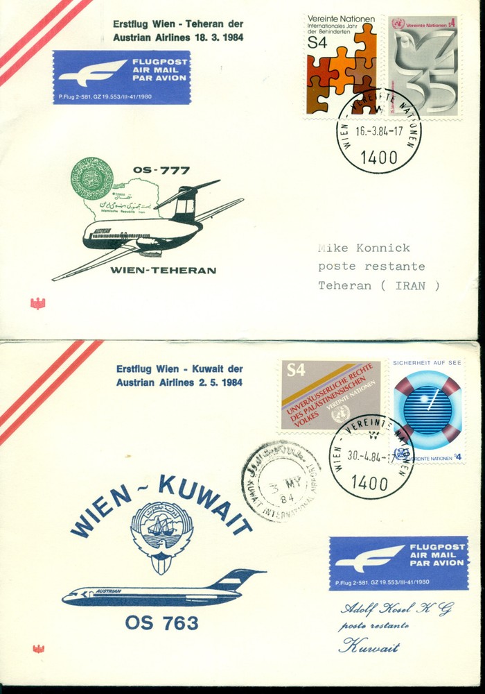 21 UN Vienna Covers - all First Flight or Flight Covers