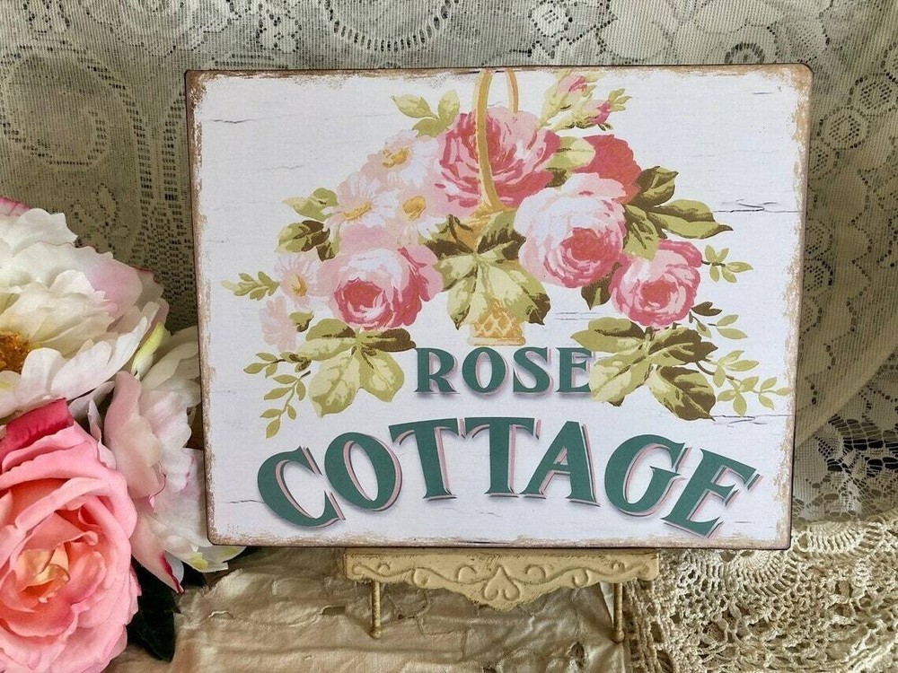 Rose Cottage Canvas Board Handcrafted Sign