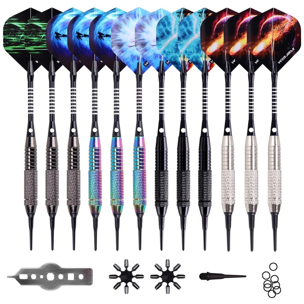 Elegant Soft Tip Darts Set - 12 Darts, Extra Tips & Tools for E-Dartboard Action