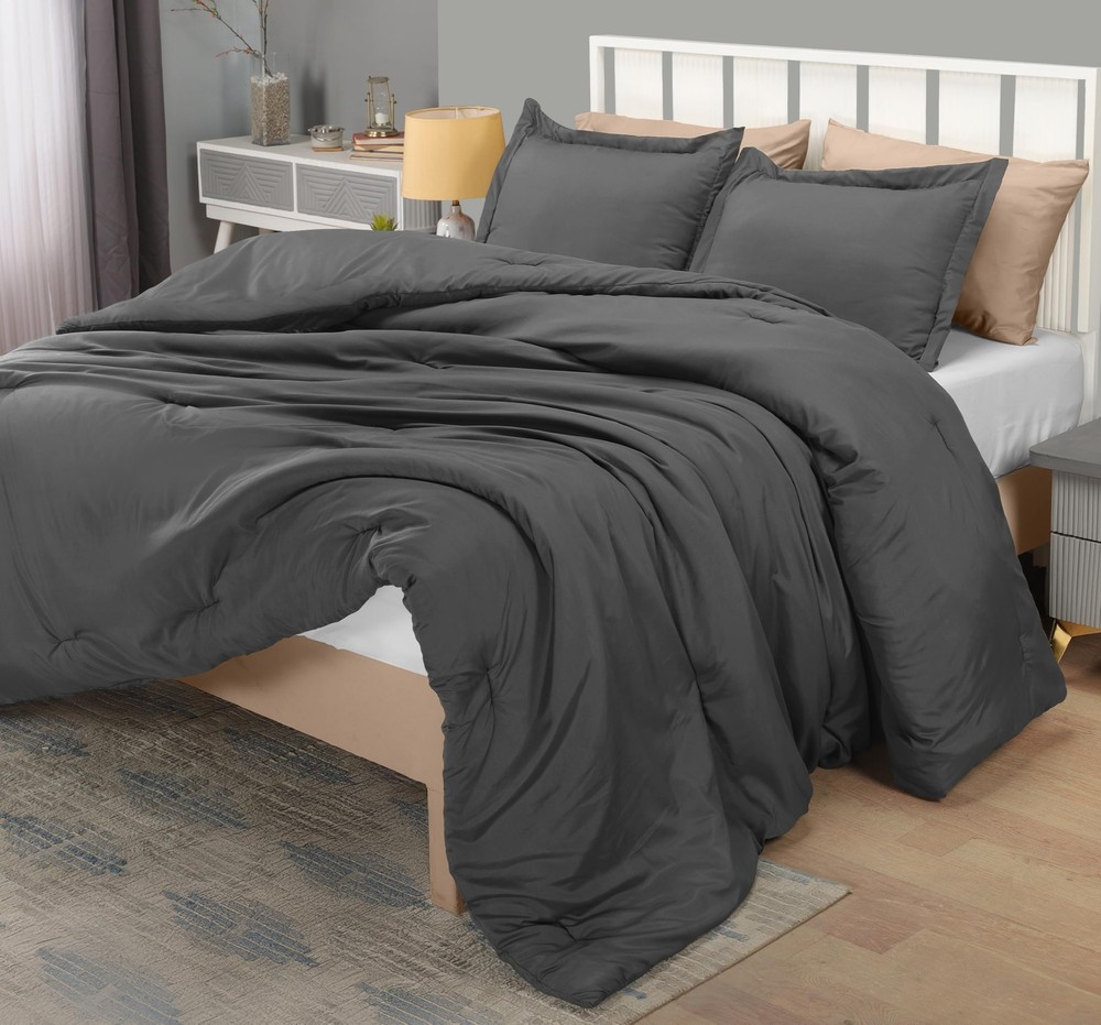Soft Queen Comforter Set 3pc, Lightweight Bedding, Grey