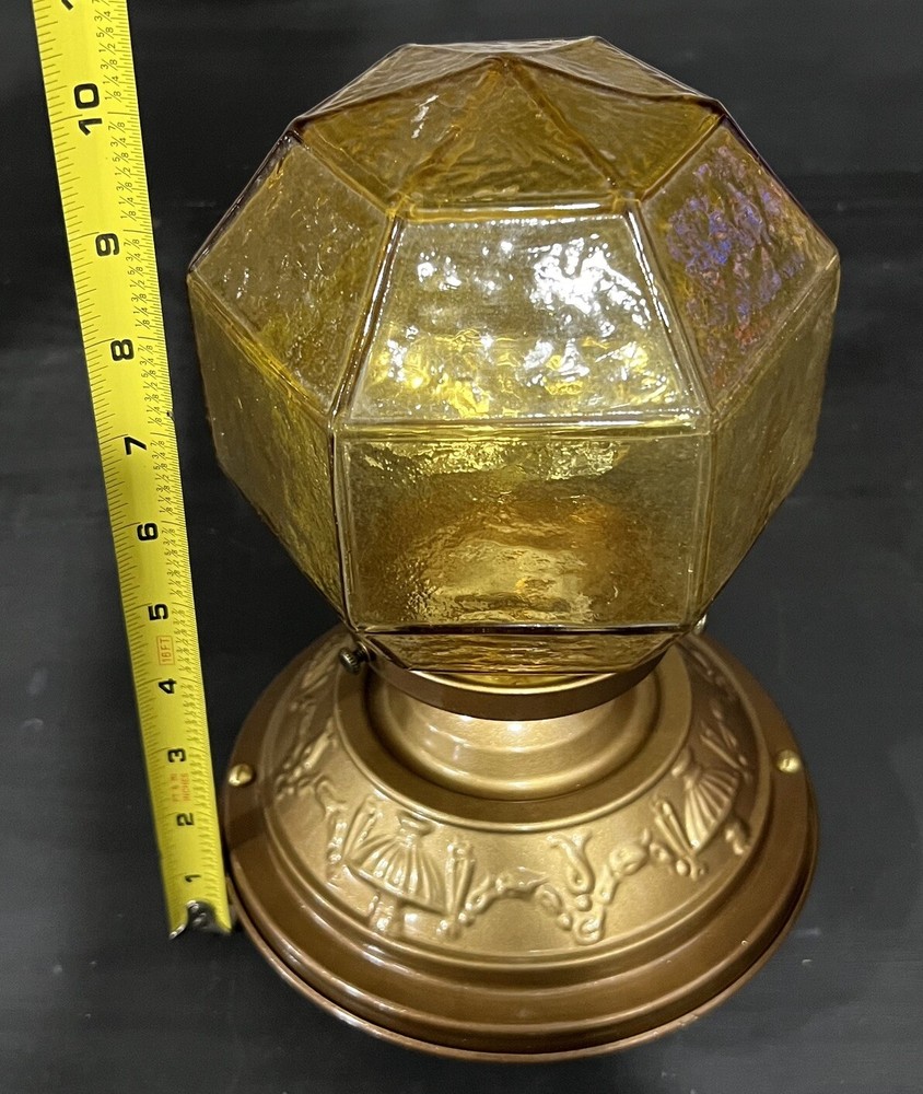 Single Flush Mount Antique Fixture Amber Textured Globe 30K