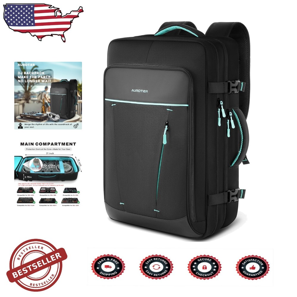 DJ Controller Backpack Padded DJ Mixer Case 17" Laptop Black Polyester