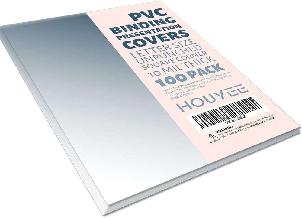HOUYEE 100 Pack Clear Binding Presentation Covers, PVC 10mil, 100P,