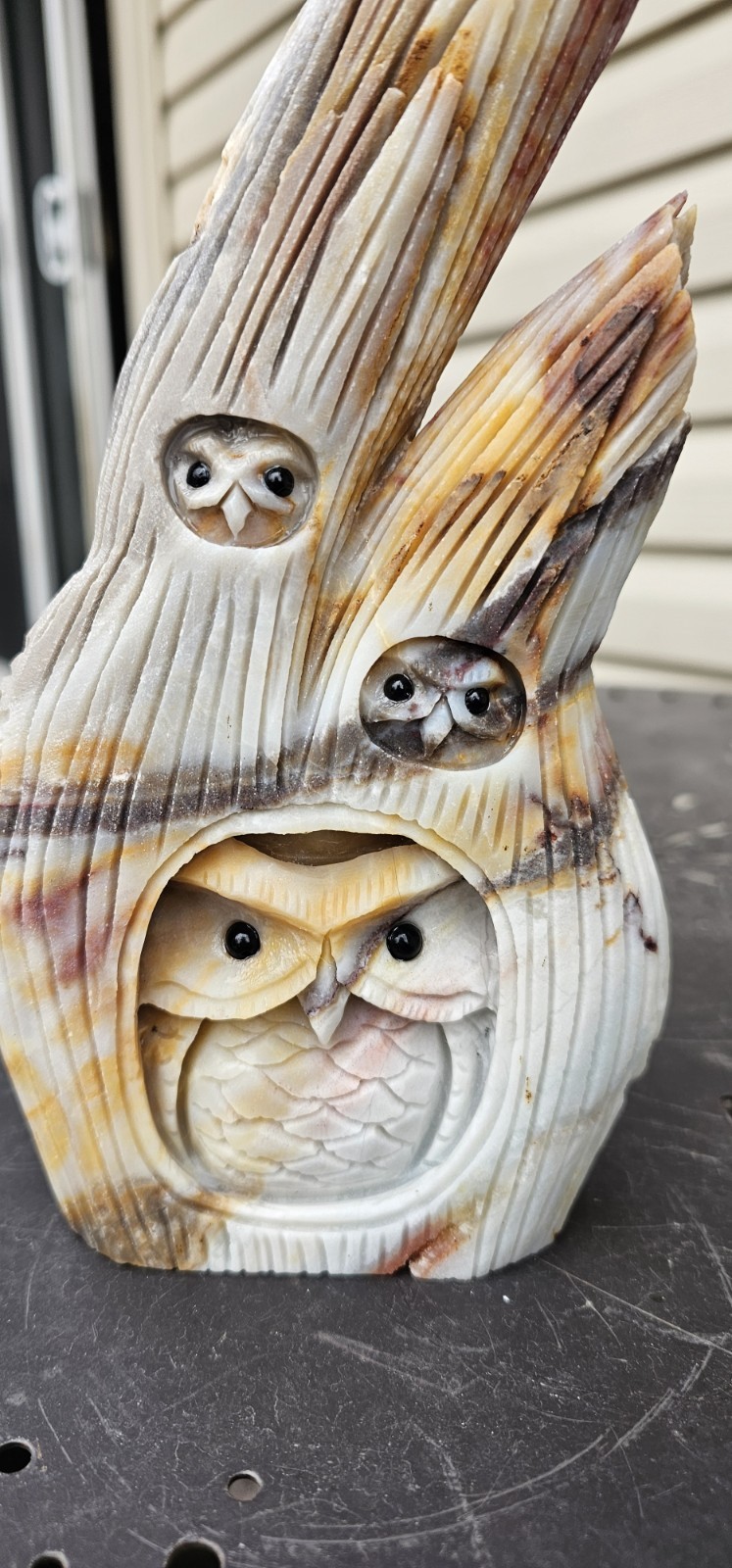 Carribean Calcite Owls In Tree Carving