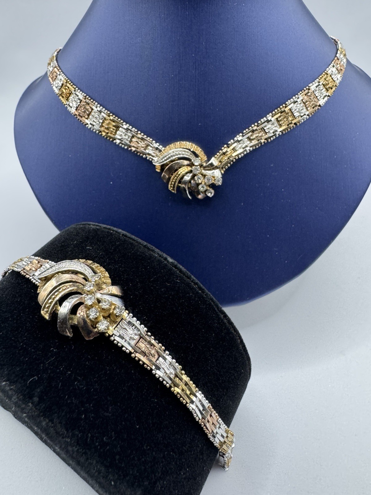 Vintage Jewelry Sterling Silver Set Italy 925 Necklace Bracelet 2 Tone Riccio