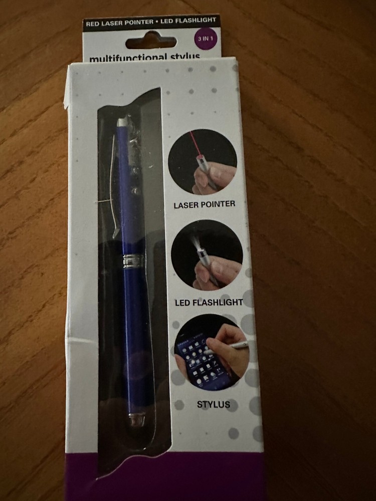 Blue Three In One Flashlight, Laser, And Stylus