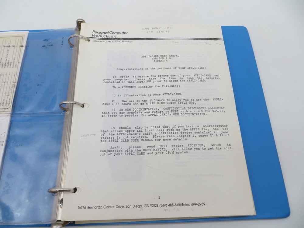 APPLI-CARD PCPI PERSONAL COMPUTER PRODUCTS 5.25" Floppy Disk Version 1.0