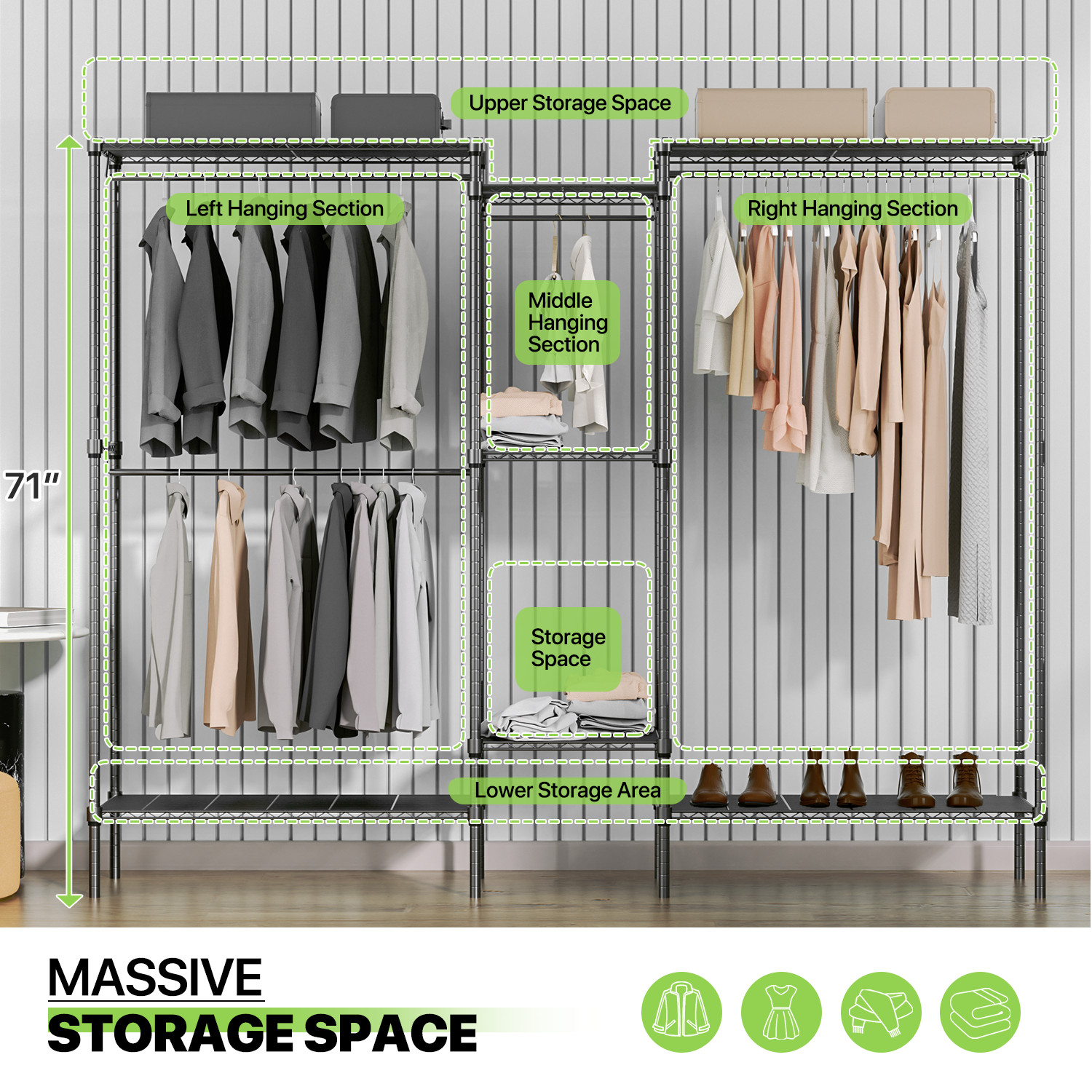 Adjustable Garment Rack Stand Metal Closet Organizer Stand Clothes Storage Shelf