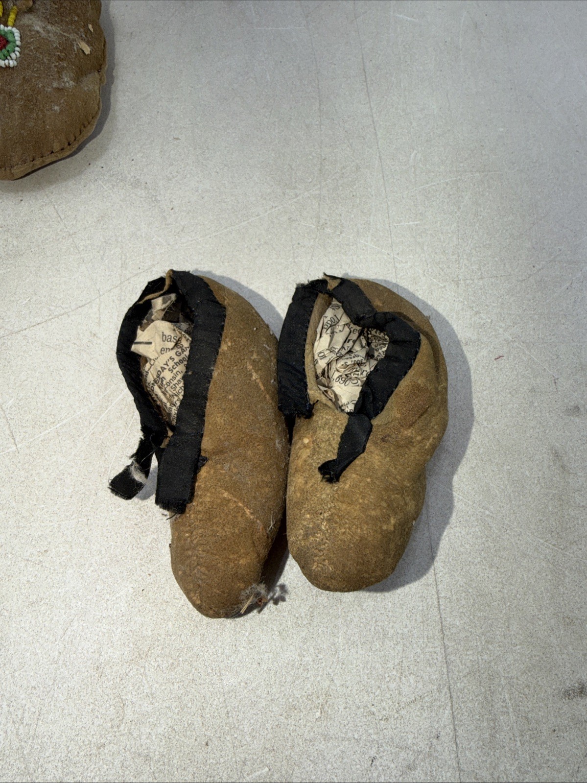 Authentic Native American Leather Beaded Moccasin Lot and Indian Rattle