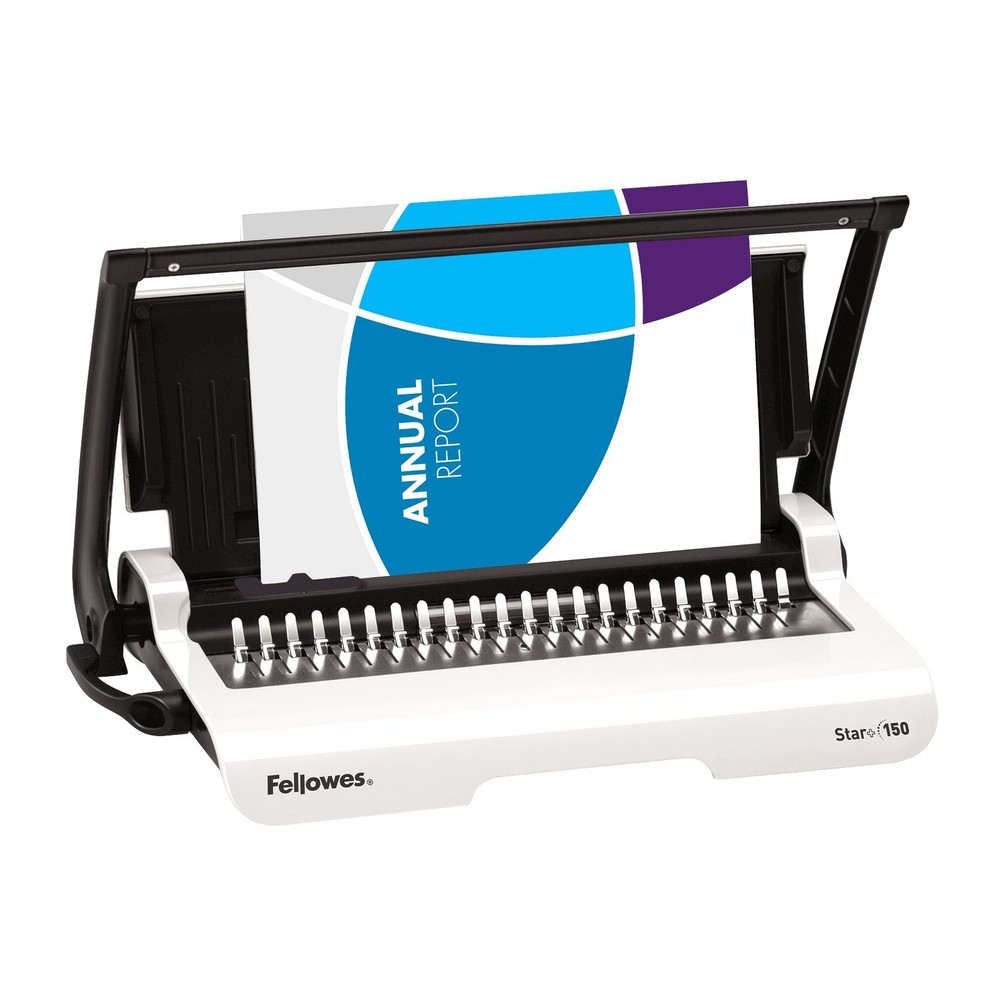 Fellowes Star Plus Comb Binding Machine Manual Punches Binds 150 Sheets Gray