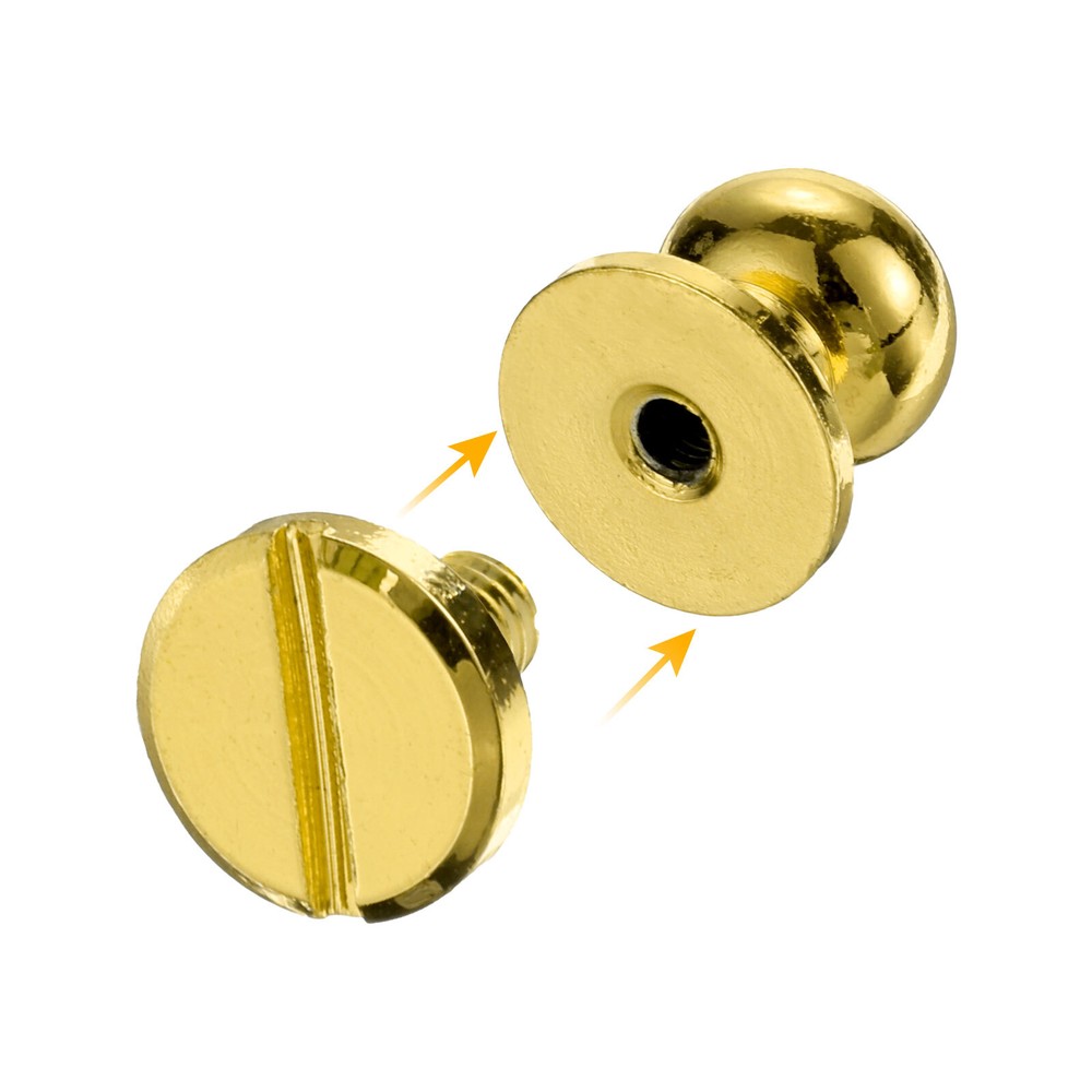 5pcs Round Head Button Studs Screw 10mm Brass Ball Leather Rivets Gold Tone