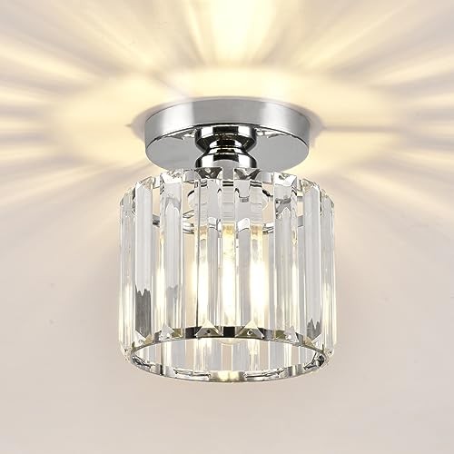 Semi Flush Mount Ceiling Light, Crystal Ceiling Light Silver Silver Round