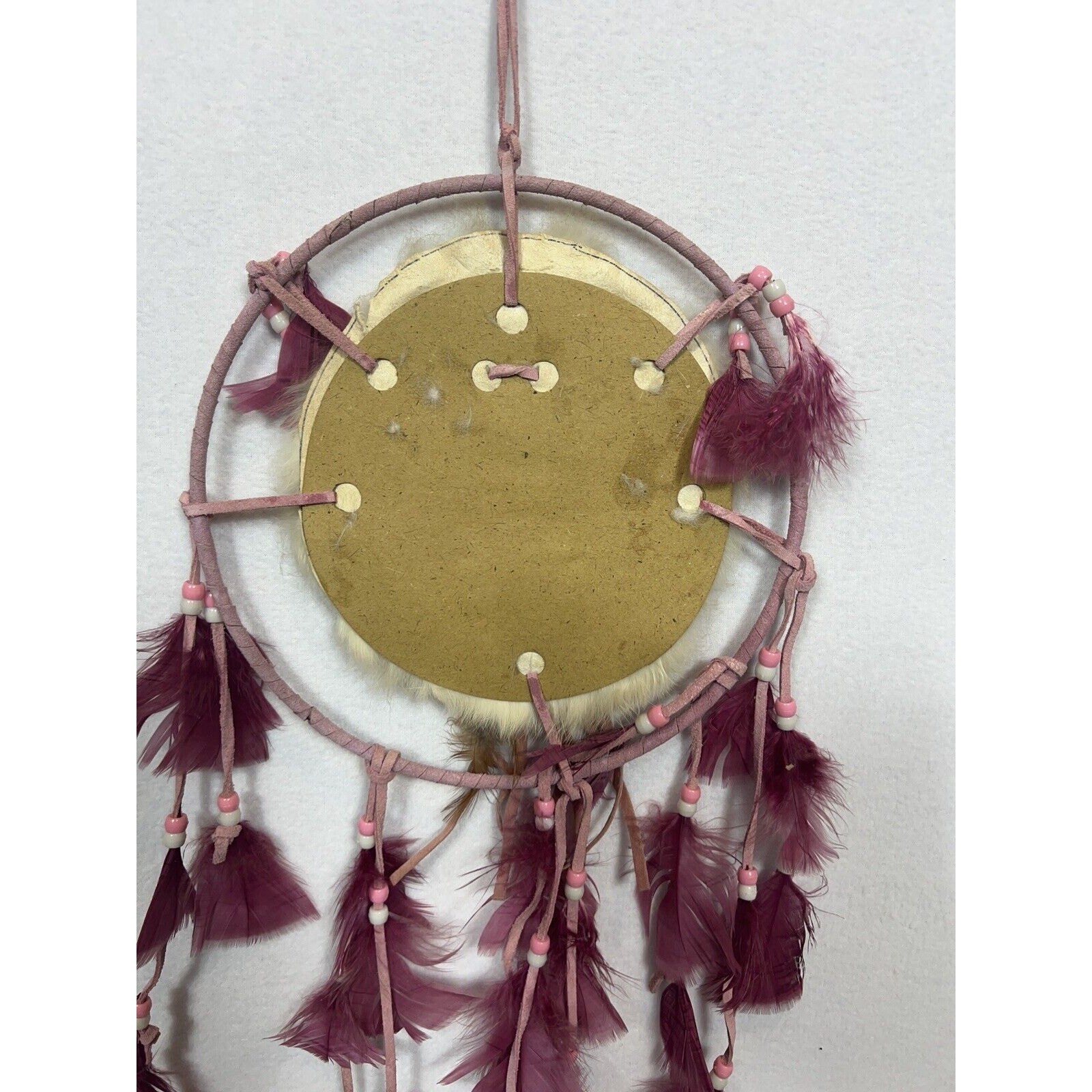 Dream Catcher Suede Leather Fur Feathers Pink 9"