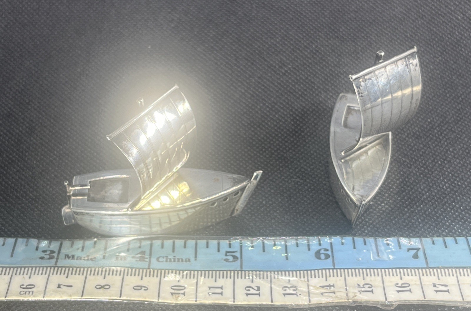 Antique Japanese 950 Sterling Silver Sailboats Salt & Pepper Shakers Set 6 Pc