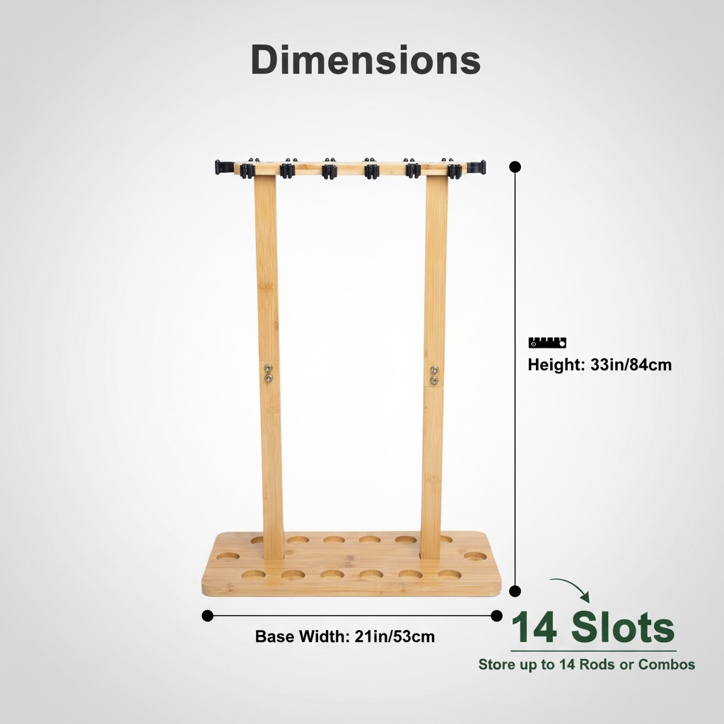 Fishing Pole Rod Racks—Floor Stand Bamboo Round rods holder for 14 Fishing