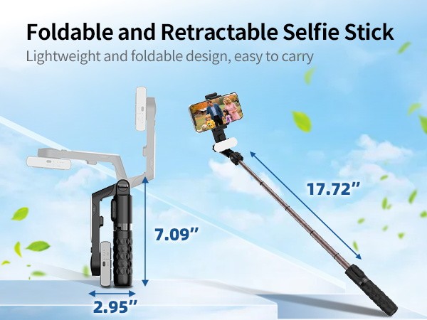 TOALLIN Mobile Phone Gimbal Stabilizer,Foldable Selfie Stick,Fill Light,w/Remote