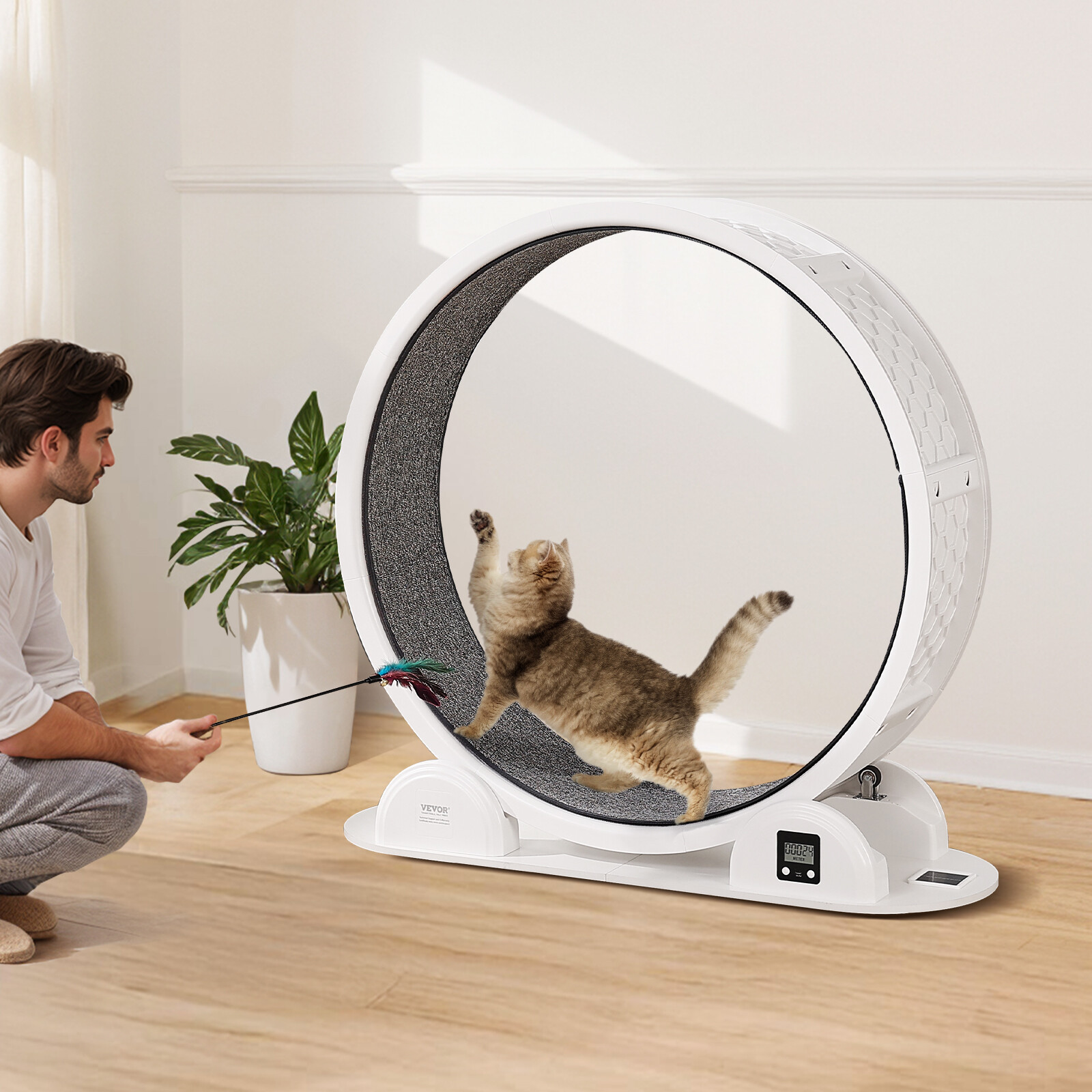 Cat Exercise Wheel with Pedometer 40.8" Cat Treadmill for Pet Health White