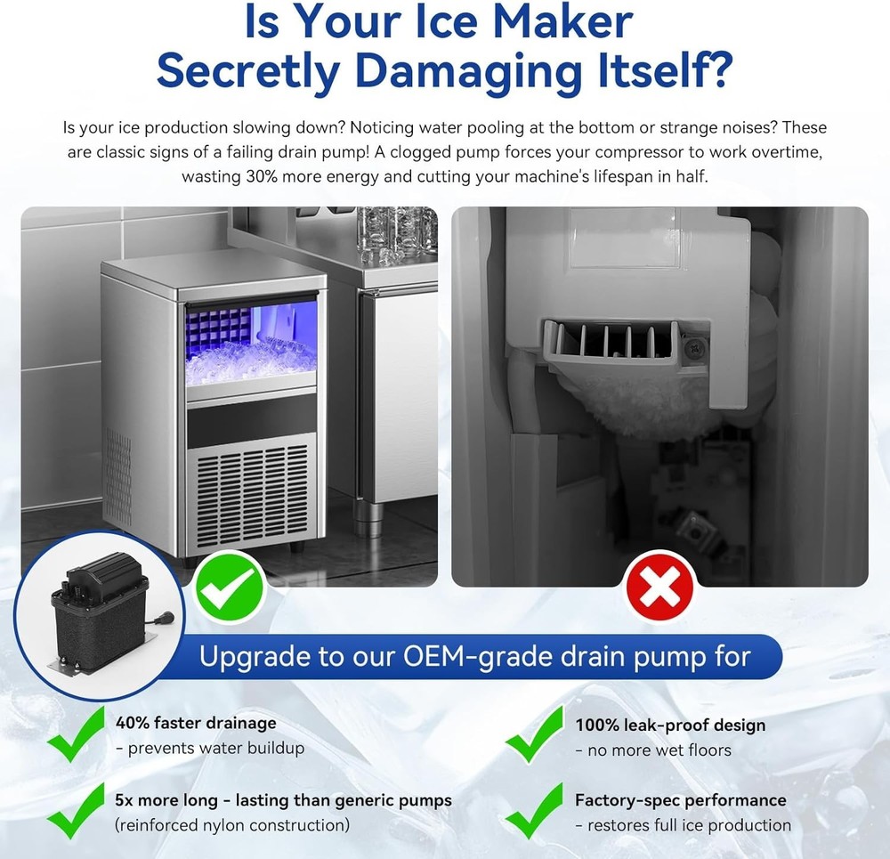 1901A Ice Machine Drain Pump Kit Replacement Compact Easy-to-Install