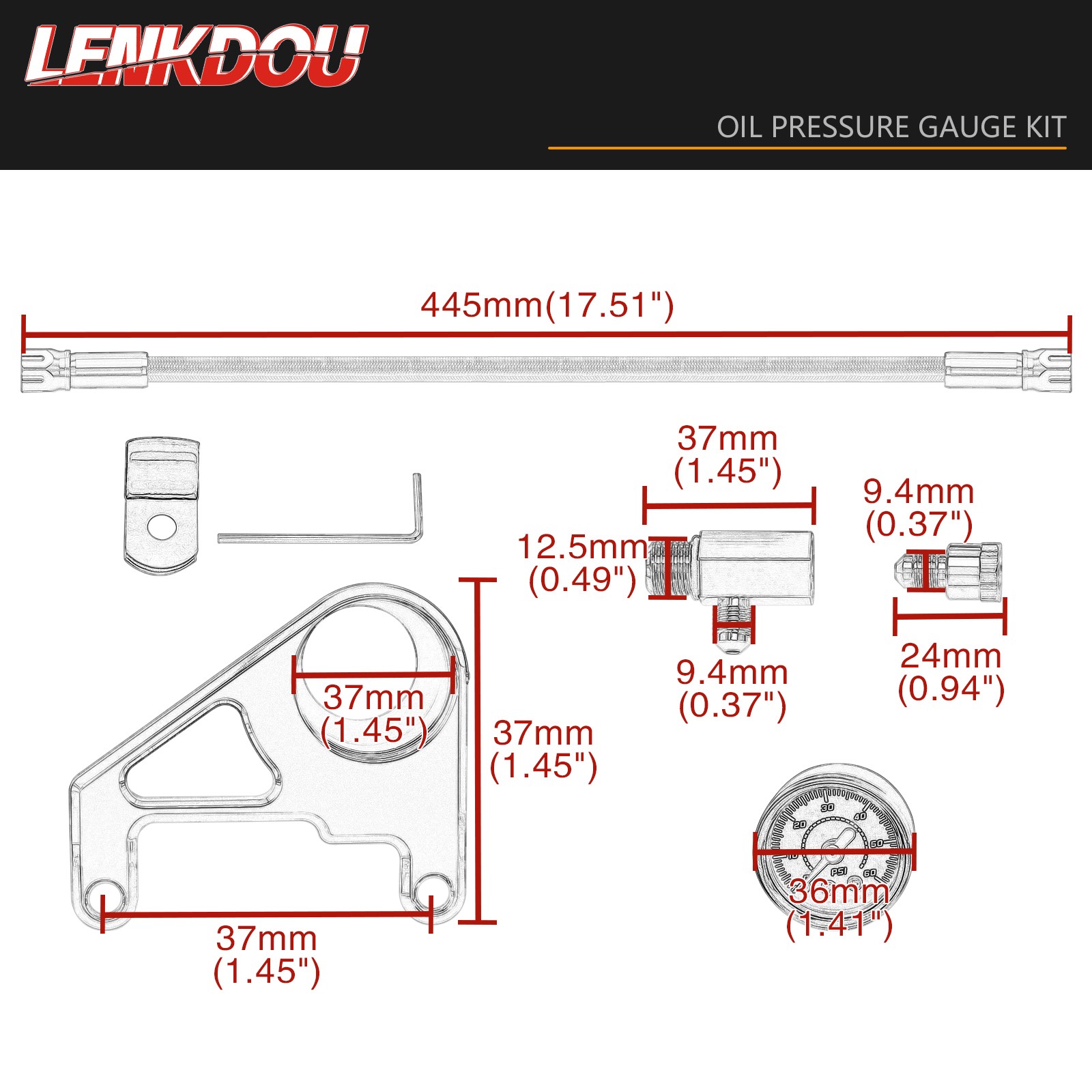 For Harley 1999-2017 Twin Cam Touring Softail Dyna Oil Pressure Gauge Kit Chrome