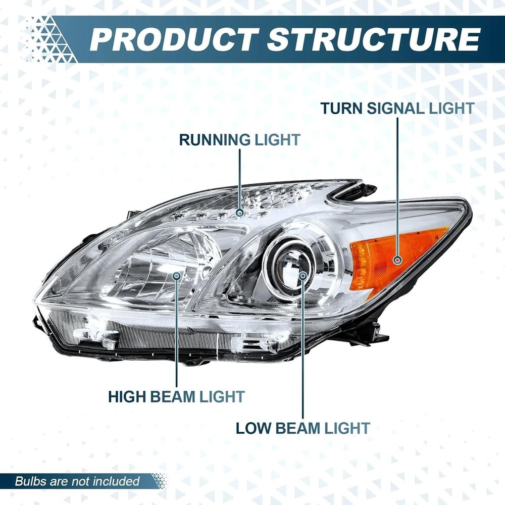 Headlights Assembly Compatible with Toyota Prius Headlamp Halogen Replacement
