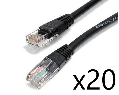 20 Pack Lot - 3ft CAT5e Ethernet Network LAN Router Patch Cable Cord Wire Black