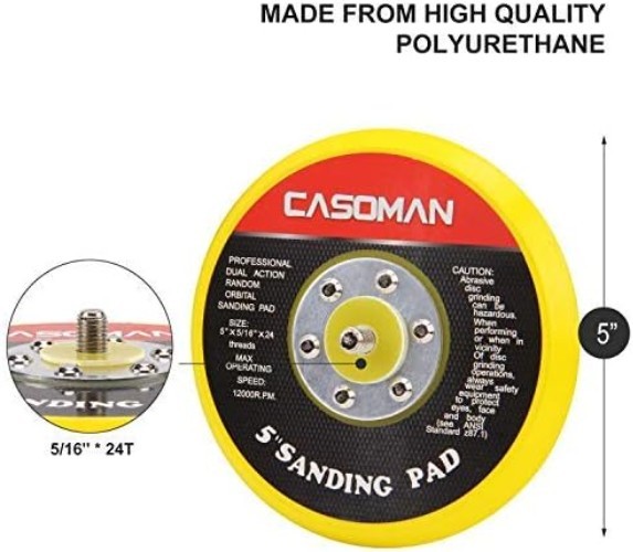5-Inch DA Polisher & Sander Pad - Hook & Loop Face - Random Orbital Backing P...