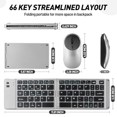 Mini Rechargeable Foldable Bluetooth Keyboard and Mouse Combo, Portable grey