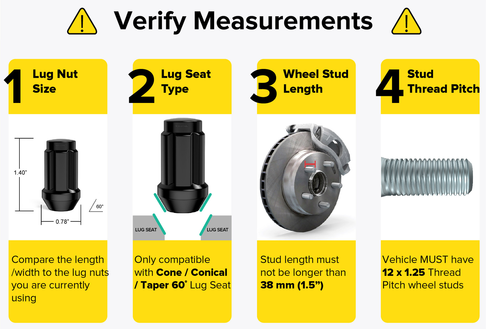 20pc 12x1.25 Lug Nuts | Black Cone Seat | Long Spline Closed End | Includes Key