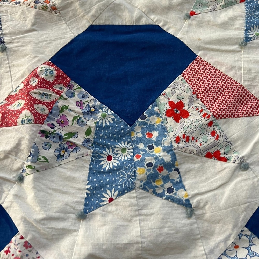 Handmade Fan Quilt Patchwork Floral Pattern Reversible 71.5"x 67"