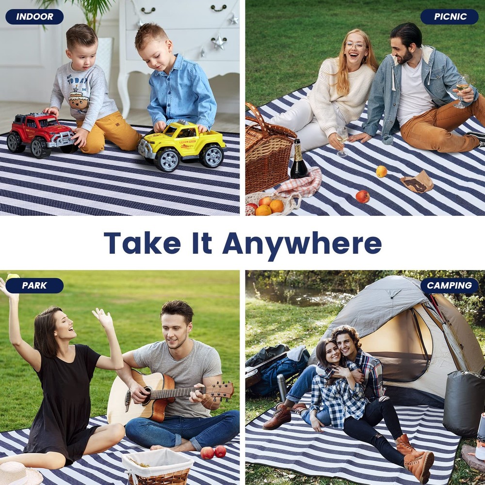 sapsisel 80”x 80” Picnic Blanket 6'7" x (Rectangular), Blue & White