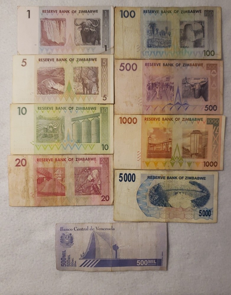 8 -Notes Zimbabwe CIRCULATED It. #A-22 + FREE 500K NOTE