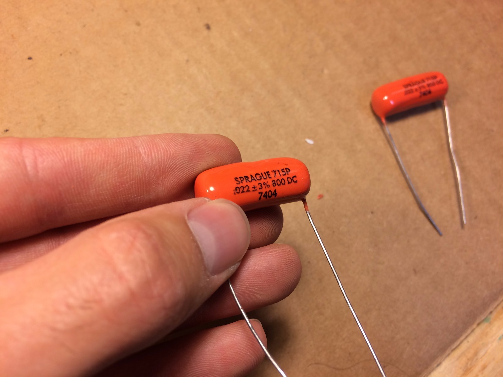 2 NOS Vintage 1974 Sprague Orange Drop .022 uf 800v Capacitors Tone Caps 600v