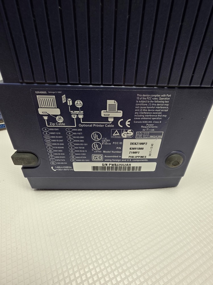 Iomega Zip 100 External Drive Z100P2 Parallel Port w/ Cable Untested