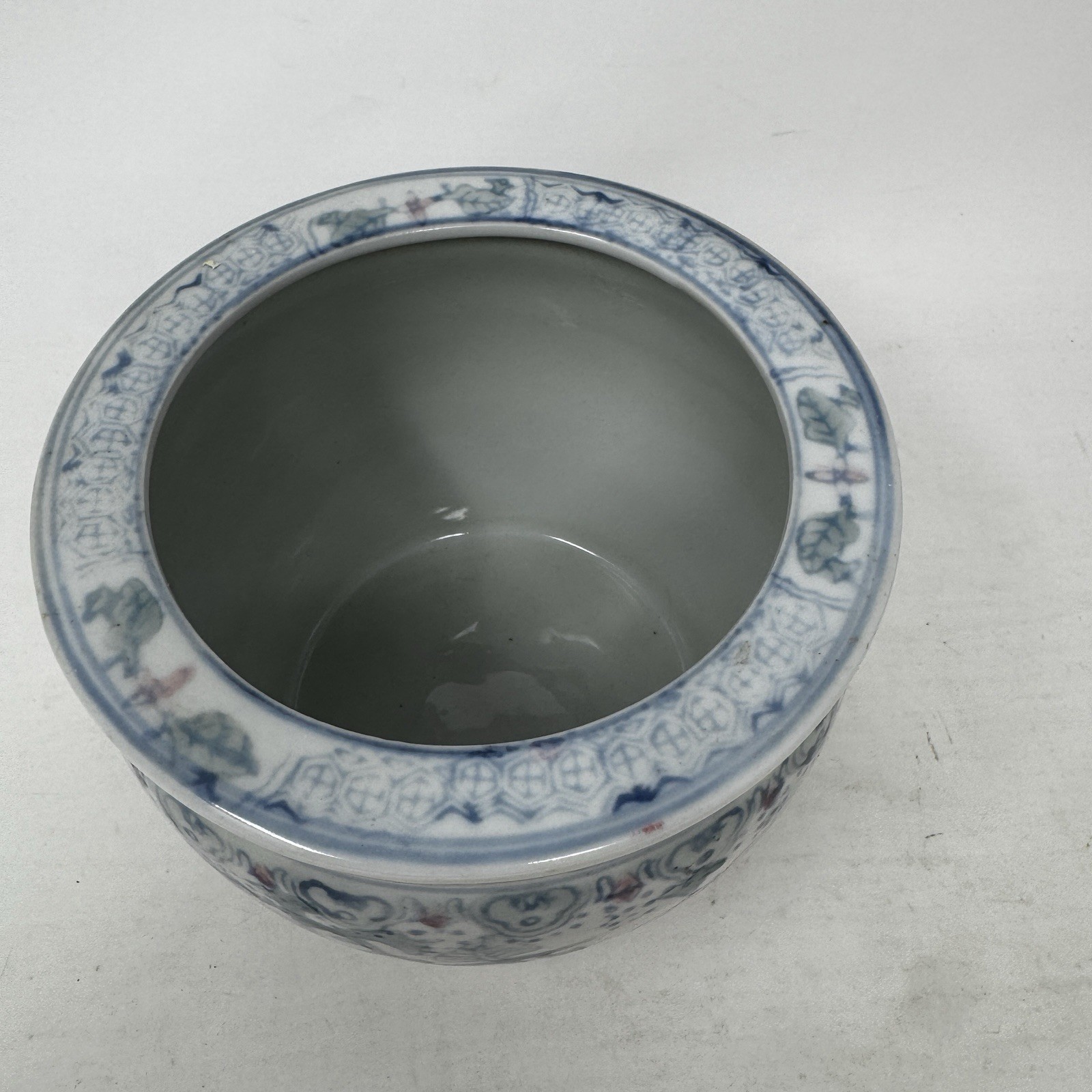 Vintage Chinese Jardiniere Pot Blue Pink White Planter Vase Fish Bowl Floral