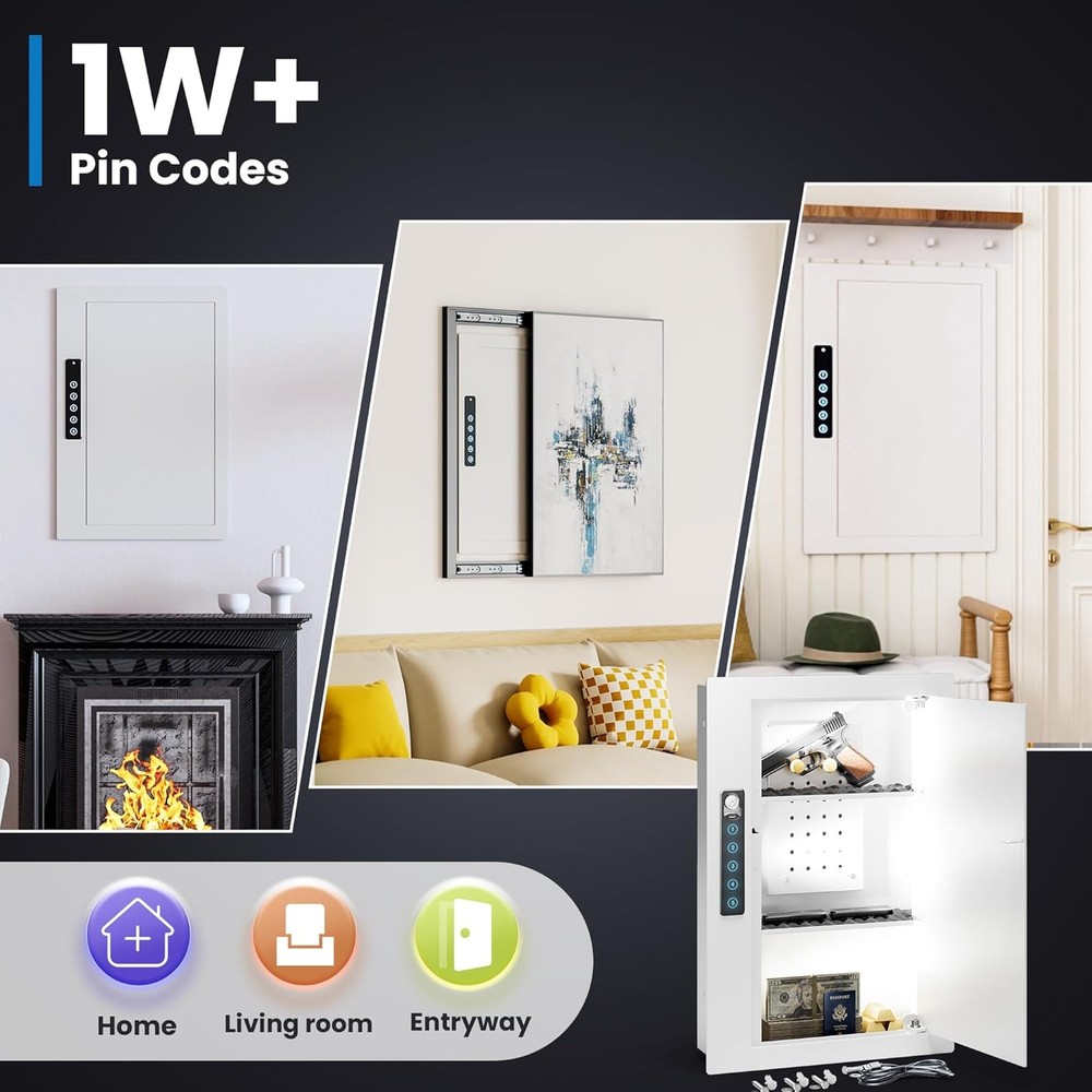 Quick Access Wall Safe with Removable Pegboard & Shelfs, Flat Hidden White Wall