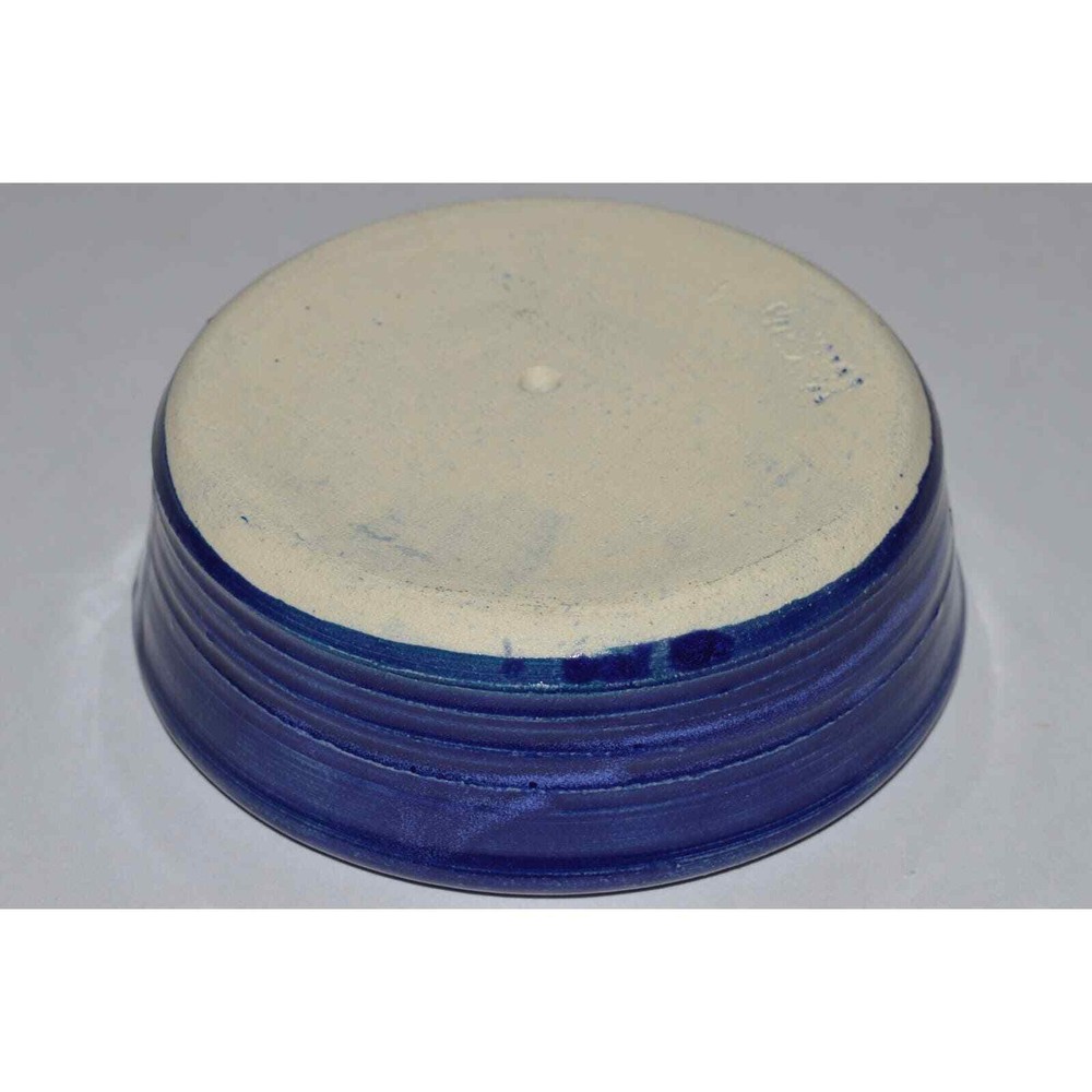 Cobalt Blue Pottery Apple Baker, Round Apple Baking Dish, Signed by Maker
