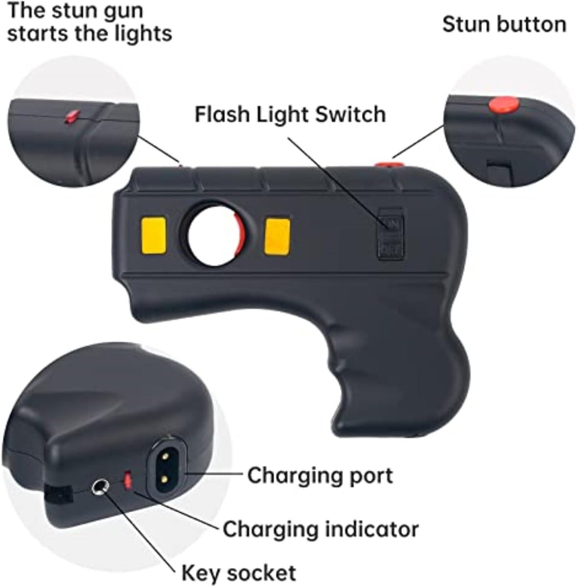 DEFENDER 10 Million Volt Rechargeable Pistol Grip STUN GUN / Light Self Defense